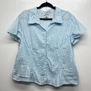 At Last Y2K Sky Blue Button Front Womens Short Sleeve Top 3X Lightweight Capsule